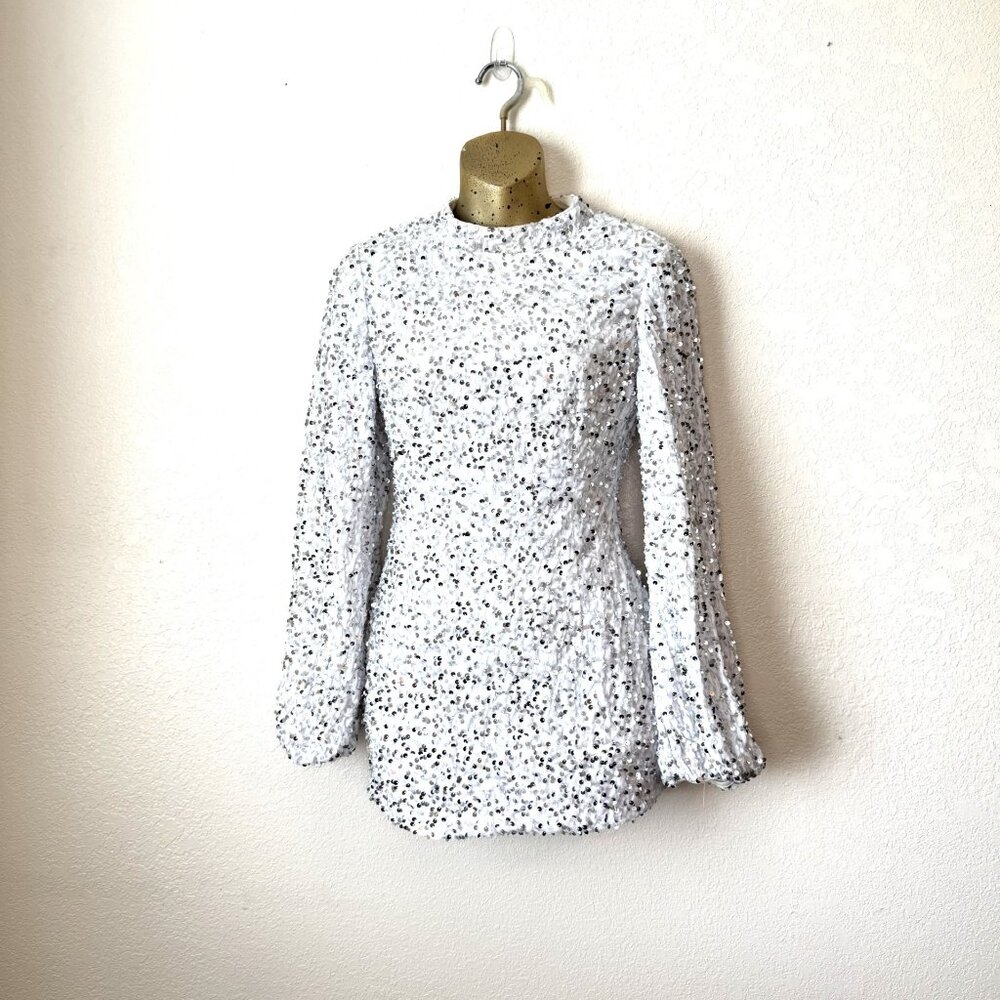 White Sequin Long Sleeve Mini Dress | Party, Cocktail, Event, Glam | Size Small